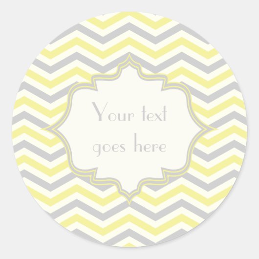黄モダン色、灰色、アイボリーのシェブロンのパタカスタムーン ラウンドシール (正面)