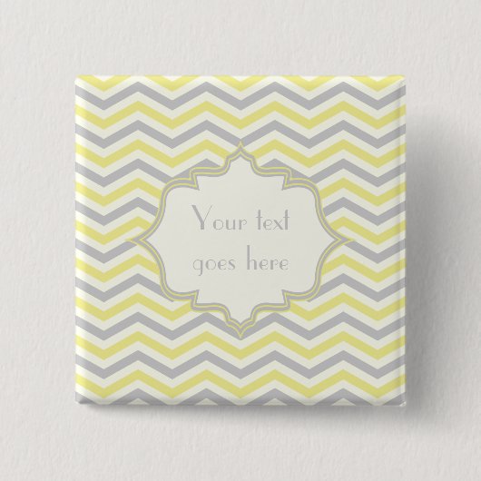 黄モダン色、灰色、アイボリーのシェブロンのパタカスタムーン 缶バッジ (正面)