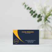 黄モダン色・青建築会社のロゴ 名刺 (スタンド正面)