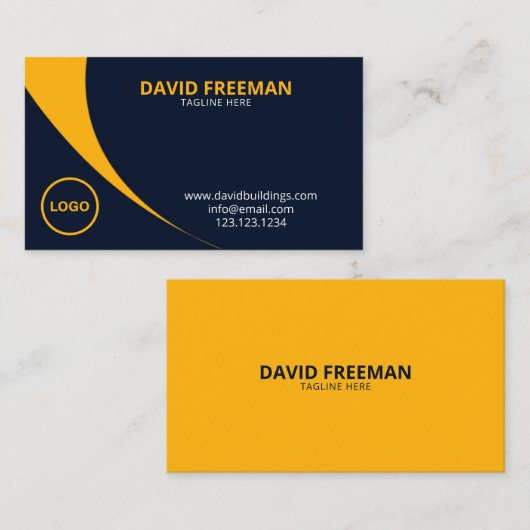 黄モダン色・青建築会社のロゴ 名刺 (正面/裏面)