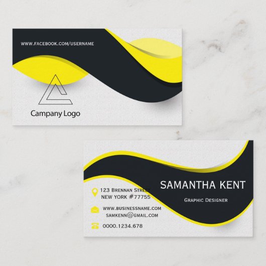 黄モダン色・黒の名刺 名刺 (正面/裏面)