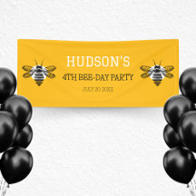 黄モダン蜂の日4番目の誕生日パーティー