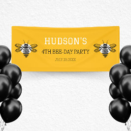 黄モダン蜂の日4番目の誕生日パーティー 横断幕