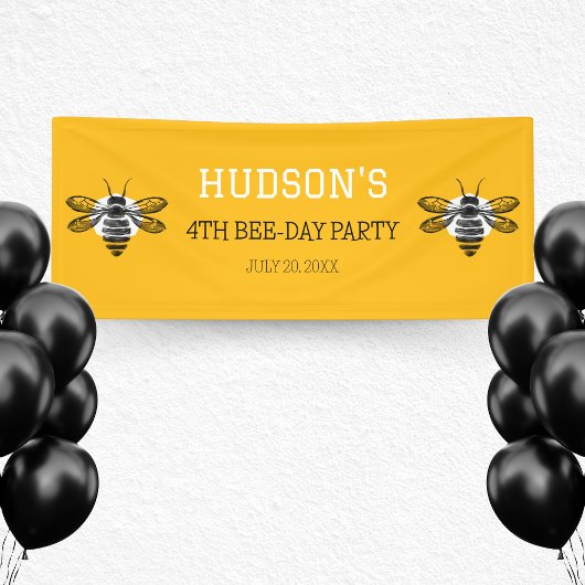黄モダン蜂の日4番目の誕生日パーティー 横断幕