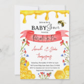 黄モダン蜜の赤い野花ビーベイビーシャワー 招待状 (正面)
