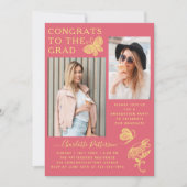 黄モダン蝶の写真卒業パーティー 招待状 (正面)