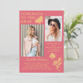 黄モダン蝶の写真卒業パーティー 招待状 (スタンド正面)