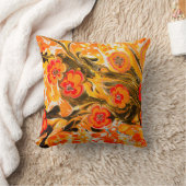 黄モダン褐色のミッドセンチュリーのオレンジ色の花 クッション (ブランケット)