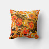黄モダン褐色のミッドセンチュリーのオレンジ色の花 クッション (裏面)