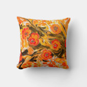 黄モダン褐色のミッドセンチュリーのオレンジ色の花 クッション (正面)