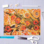 黄モダン褐色のミッドセンチュリーのオレンジ色の花 薄葉紙 (クラフト)