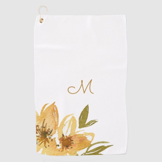 黄モダン銅フローラモノグラム ゴルフタオル (正面)