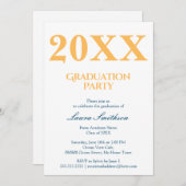 黄モダン青の卒業党 招待状 (正面/裏面)