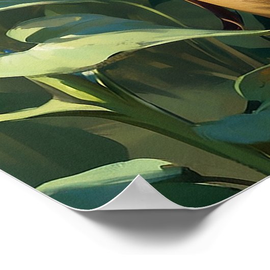 黄ユニーク色ひまわり畑信仰のライオン ポスター (角)