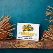 黄ユーモアのある色スクールバスおもしろい運転手 フォトプラーク (側面)