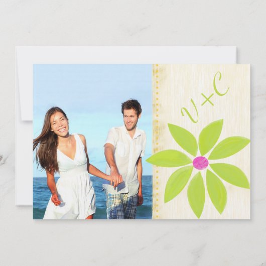 黄ライムモダンデイジー結婚タイポグラフィ 招待状 (裏面)