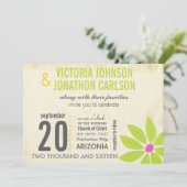 黄ライムモダンデイジー結婚タイポグラフィ 招待状 (スタンド正面)