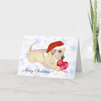 黄ラブラドール子犬クリスマス雪片 シーズンカード