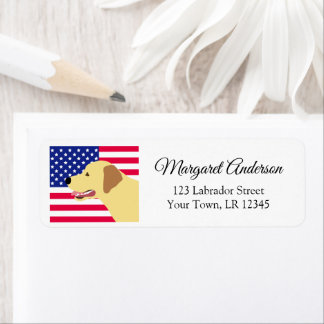 黄ラブラドール米国国旗の差出人住所 ラベル