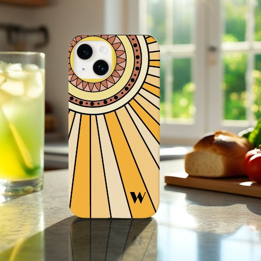 黄レトロ太陽光線カスタムモノグラム文字 Case-Mate iPhoneケース