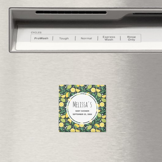 黄レモンとライムの果実のパターンセーブザデート マグネット (インサイチュ (食洗機))