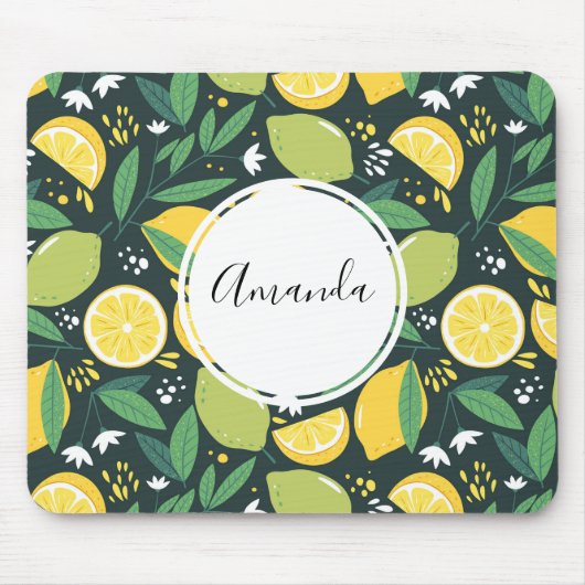 黄レモンと緑ライムの果物の柄 マウスパッド (正面)