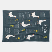 黄ワイルドフラワーとガチョウ2026カレンダー – 海軍 キッチンタオル (横)