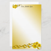 黄ワイルドフラワーとリボン縁どカスタム 便箋 (正面/裏面)