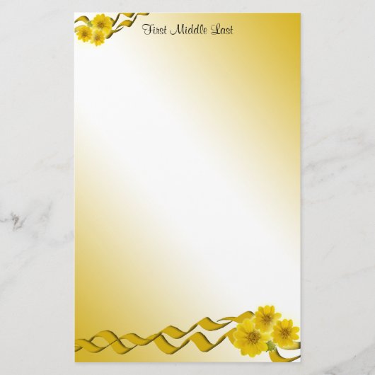 黄ワイルドフラワーとリボン縁どカスタム 便箋 (正面)