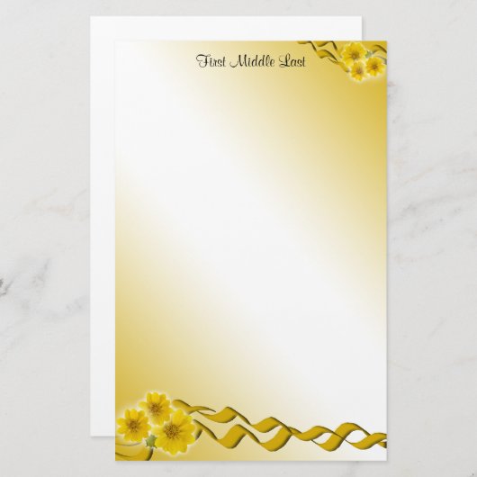 黄ワイルドフラワーとリボン 便箋 (正面/裏面)