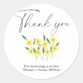 黄ワイルドフラワーサンキューベビーシャワーパーティー ラウンドシール (正面)