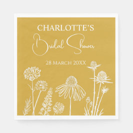 黄ワイルドフラワースケッチフローラブライダルシャワー スタンダードランチョンナプキン