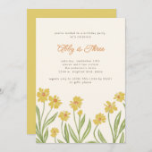黄ワイルドフラワーバースデーパーティーの招待 招待状 (正面/裏面)