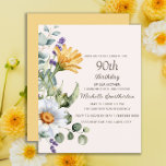 黄ワイルドフラワーホワイトデイジー90誕生日<br><div class="desc">白いデイジーと黄色の野花90th誕生日パーティーの予算"母、祖母と友人"のために招待。お客様連絡のカスタマイズに関するサポートを受けたり、お客様のパーティーに対してZazzle製品の追加のマッチングまたは調整を要求したりするために</div>