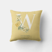 黄ヴィンテージ花イニシャルベビー誕生統計 クッション (裏面)