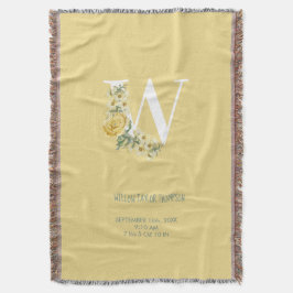黄ヴィンテージ花イニシャルベビー誕生統計 スローブランケット