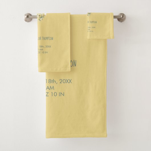 黄ヴィンテージ花イニシャルベビー誕生統計 バスタオルセット (インサイチュ)
