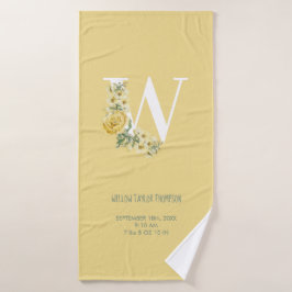 黄ヴィンテージ花イニシャルベビー誕生統計 バスタオルセット