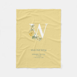 黄ヴィンテージ花イニシャルベビー誕生統計 フリースブランケット