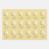 黄ヴィンテージ花イニシャルベビー誕生統計 ラッピングペーパーシート (正面2)