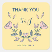 黄ヴィンテージ花結婚の感謝ステッカー スクエアシール (正面)