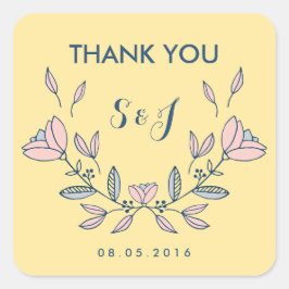 黄ヴィンテージ花結婚の感謝ステッカー スクエアシール