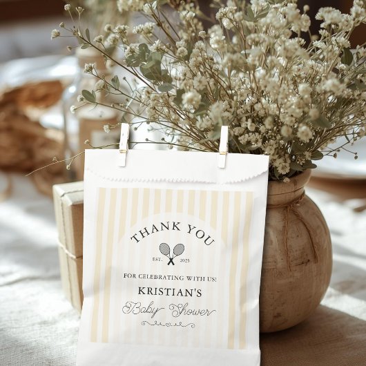 黄名門私立校風のテニスシック赤ちゃんシャワーありがとう フェイバーバッグ