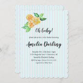 黄名門私立校風の花ストライプ赤ちゃんシャワー 招待状 (正面/裏面)
