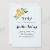 黄名門私立校風の花ストライプ赤ちゃんシャワー 招待状 (正面)