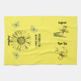 黄図解入りの、写真付きの色の花 キッチンタオル