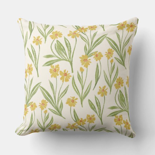 黄図解入りの、写真付きの野花デイジー模様 クッション (正面)
