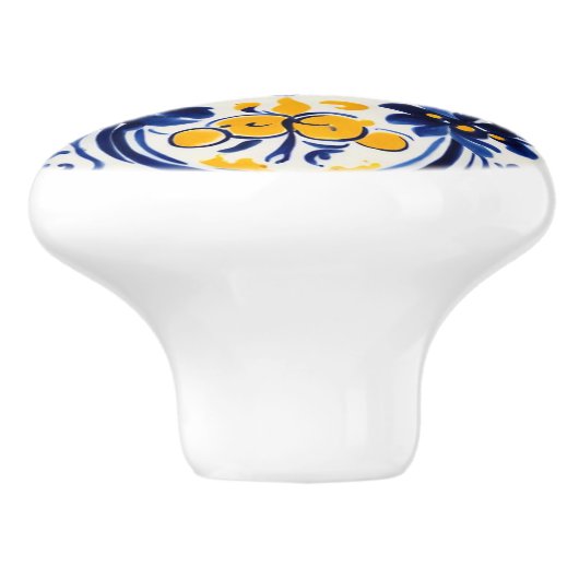 黄地中海のイタリアン色・ネイビー花フローラ セラミックノブ (側面)