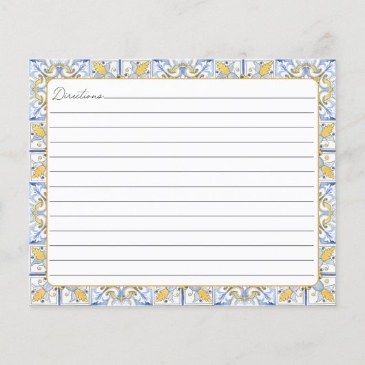 黄地中海の色の青いタイルのファミリレシピカード (裏面)