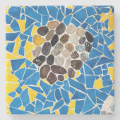 黄地中海の色の青いタイルの破片モザイク ストーンコースター (正面)